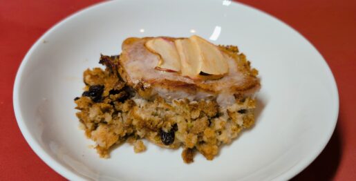Baked pork chops with apple stuffing
